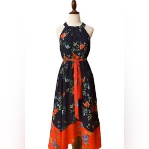 NWOT Eliza J Navy and Coral Floral maxi Dress size 8